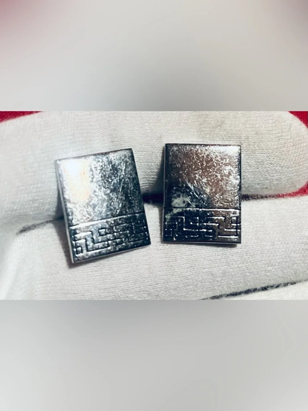 SWANK Silver-Tone Square Cufflinks with Greek Key Detail